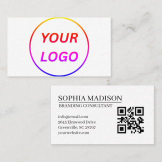 Cartão De Visita Logotipo de Código QR Escaneável Minimalista Branc