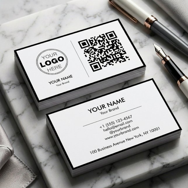 Cartão De Visita Logotipo de Código QR Minimalista Preto Branco Lim (Modern Minimalist Black & White QR Code Business Card)
