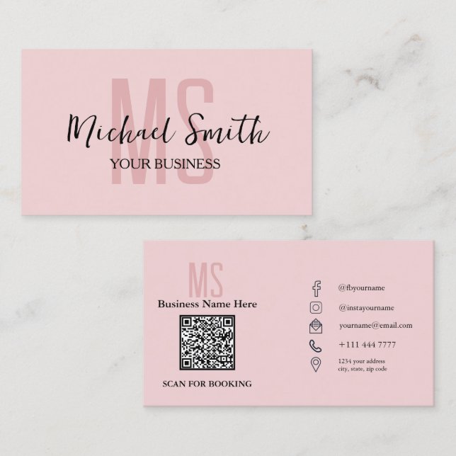 Cartão De Visita Logotipo de código QR moderno minimalista, cor-de- (Frente/Verso)
