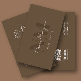 Cartão De Visita Logotipo de Código QR Monograma Marrom Maquiagem