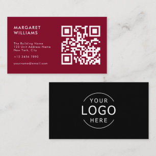 Cartão De Visita Logotipo de Código QR Preto e Burgundy Moderno Pro