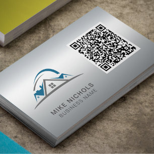 Cartão De Visita Logotipo de código QR, Roofer, Builder, Construtor