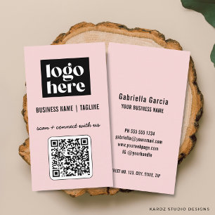 Cartão De Visita Logotipo de Código QR Rosa Moderno Profissional