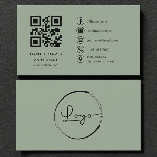Cartão De Visita Logotipo de Código QR Sage Verde Consultor