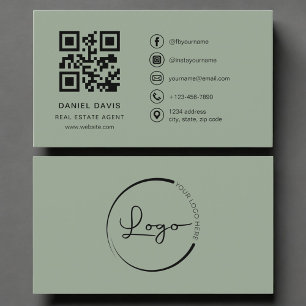 Cartão De Visita Logotipo de Código QR Sage Verde para Agente Imobi