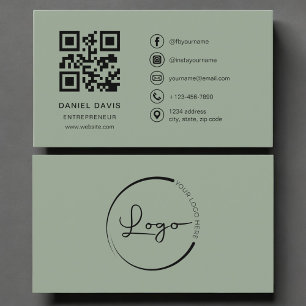 Cartão De Visita Logotipo de código QR verde Sage Empresarial