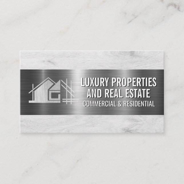 Cartão De Visita Logotipo de construção | Fundo da Madeira (Frente)