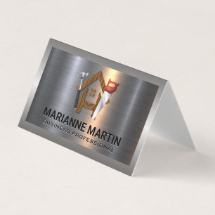 Cartão De Visita Logotipo de construção   Madeira serra e martelo