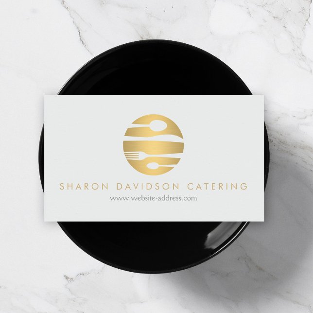 Cartão De Visita Logotipo de cozinha Dourada Luxe Restaurante Cinza (Criador carregado)