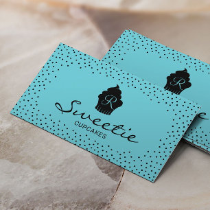 Cartão De Visita Logotipo de Cupcake bonito Teal elegante de padari
