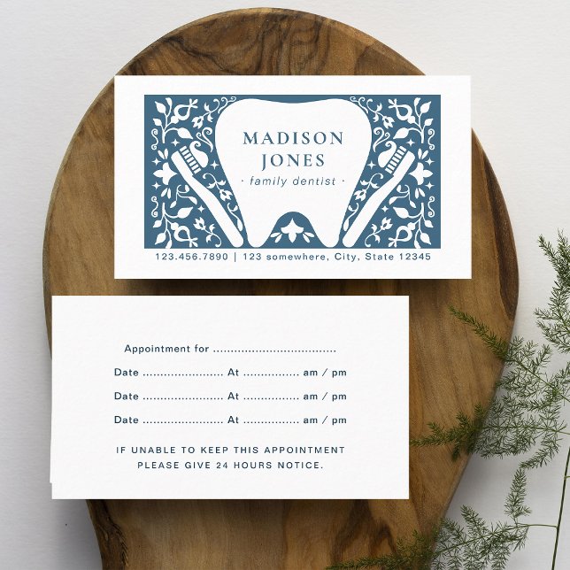 Cartão De Visita Logotipo de Dentista Folk Compromisso Moderno (Criador carregado)
