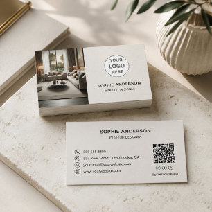 Cartão De Visita Logotipo de Designer de Interiores Código QR Neutr
