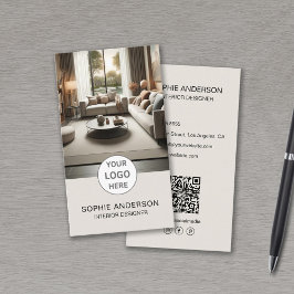 Cartão De Visita Logotipo de Designer de Interiores Foto QR Mídia S