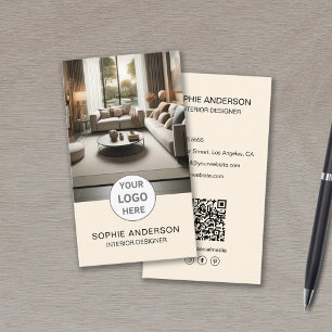 Cartão De Visita Logotipo de Designer de Interiores Foto QR Mídia S