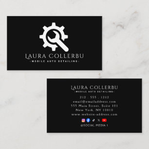 Cartão De Visita Logotipo de detalhamento automático preto, reparo