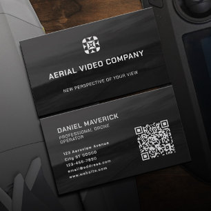 Cartão De Visita Logotipo de drone de tom preto aéreo