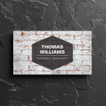 CARTÃO DE VISITA LOGOTIPO DE EMBLEMA VINTAGE NA PAREDE RUSTIC BRICK<br><div class="desc">Um emblema vintage em preto codifica letras em negrito para formar seu logotipo. Montado em uma parede de tijolos brancos rústica para um olhar ousado e moderno. © 1201AM CREATIVE,  LLC</div>