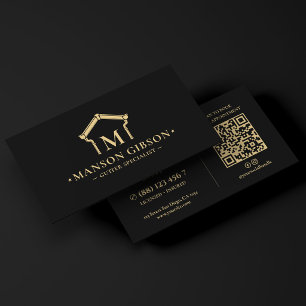 Cartão De Visita Logotipo de Empreiteiro de Calhas Preto Moderno Có
