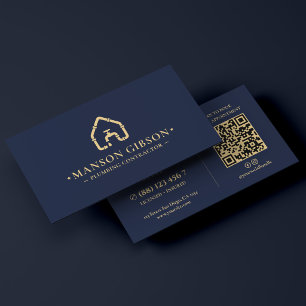 Cartão De Visita Logotipo de Empreiteiro de Encanação Azul Escuro M