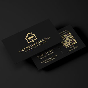 Cartão De Visita Logotipo de Empreiteiro de Pintura de Pintor Preto