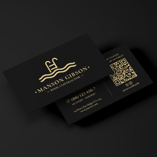 Cartão De Visita Logotipo de Empreiteiro de Piscinas Preto Moderno 