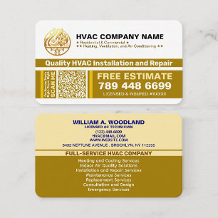 Cartão De Visita Logotipo de Empresa de HVAC, Slogans e Código Qr