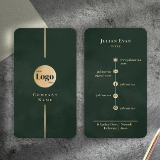Cartão De Visita Logotipo de Empresa Luxo Ouro Verde Esmeralda Vint