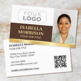 Cartão De Visita Logotipo de Empresa Profissional QR Marrom Dourado