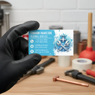 Cartão De Visita Logotipo de Encanação com Aquarela Azul Claro Bran
