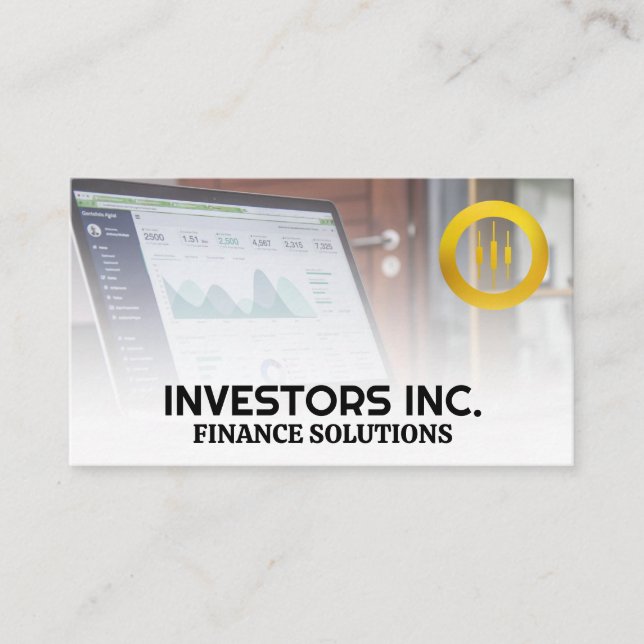 Cartão De Visita Logotipo de estoque | LAPTOP | Finanças (Frente)