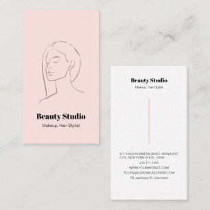 Cartão De Visita Logotipo de face minimalista Cabelo de beleza rosa