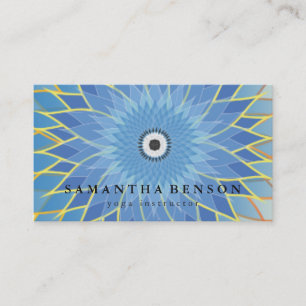Cartão De Visita Logotipo de Flor de Lótus Azul Elegante Yoga
