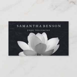 Cartão De Visita Logotipo de Flor de Lótus Preto e Branco Elegante