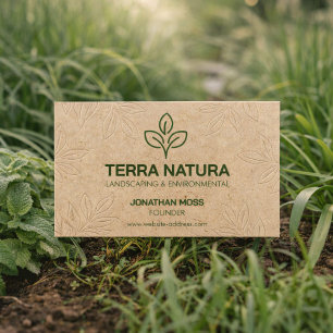 Cartão De Visita Logotipo de Folha Ecológica Kraft Look Landscaping