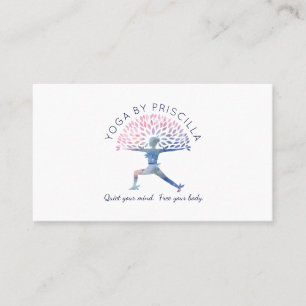 Cartão De Visita Logotipo de fossa Yoga da mulher em árvore floresc
