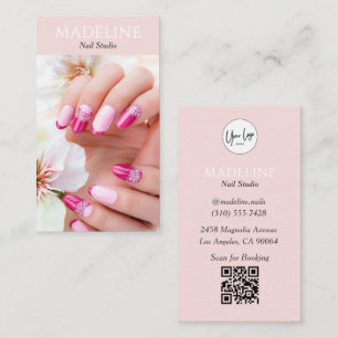 Cartão De Visita Logotipo de Foto Código QR de unha Rosa Corada