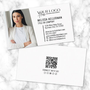 Cartão De Visita Logotipo de Foto com Código QR Profissional Modern