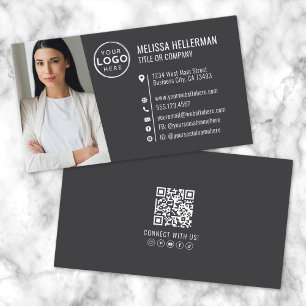Cartão De Visita Logotipo de Foto com Código QR Profissional Modern