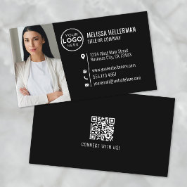Cartão De Visita Logotipo de Foto com Código QR Profissional Modern