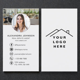 Cartão De Visita Logotipo de Foto de Agente Imobiliário Cinza para 