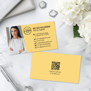 Cartão De Visita Logotipo de Foto de Código QR Amarelo Profissional