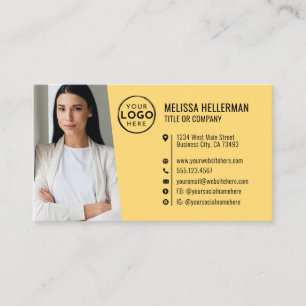 Cartão De Visita Logotipo de Foto de Código QR Amarelo Profissional