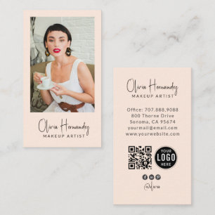 Cartão De Visita Logotipo de Foto de Código QR de Maquiador Moderno