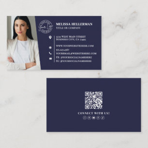 Cartão De Visita Logotipo de Foto de Código QR Profissional Azul Ma