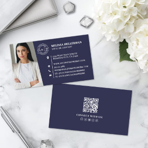 Cartão De Visita Logotipo de Foto de Código QR Profissional Azul Ma