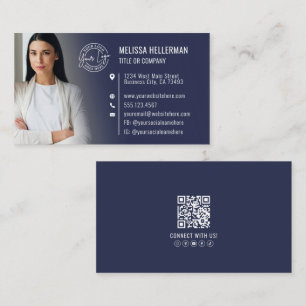 Cartão De Visita Logotipo de foto de código QR profissional azul ma