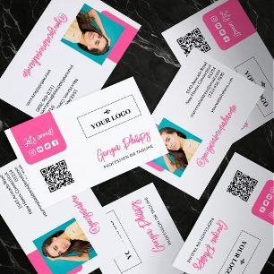 Cartão De Visita Logotipo de foto de código QR rosa-quente para míd