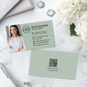 Cartão De Visita Logotipo de Foto de Código QR Verde Profissional