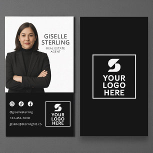Cartão De Visita Logotipo de Foto de Corretor de Imóveis Preto e Br
