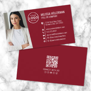 Cartão De Visita Logotipo de foto do código QR do Red Professional 